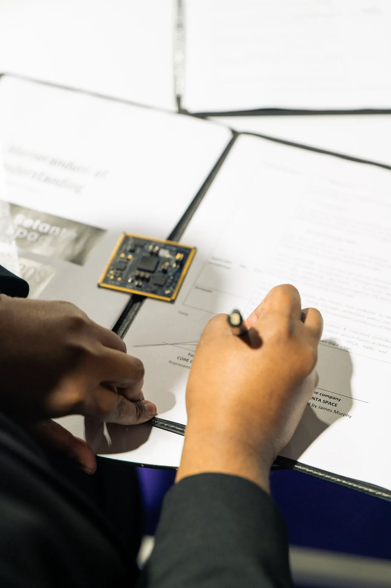 Setanta hardware on the table during a technical discussion